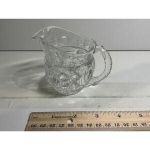 Vintage Pressed Glass Creamer Pitcher | Clear Cut Glass | Starburst Base